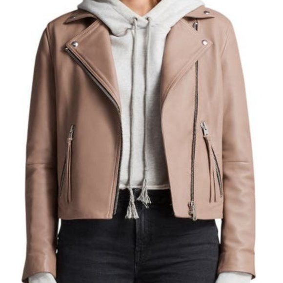 ❌SOLD❌ALLSAINTS Dalby Leather Biker Jacket Pink - Picture 3 of 14